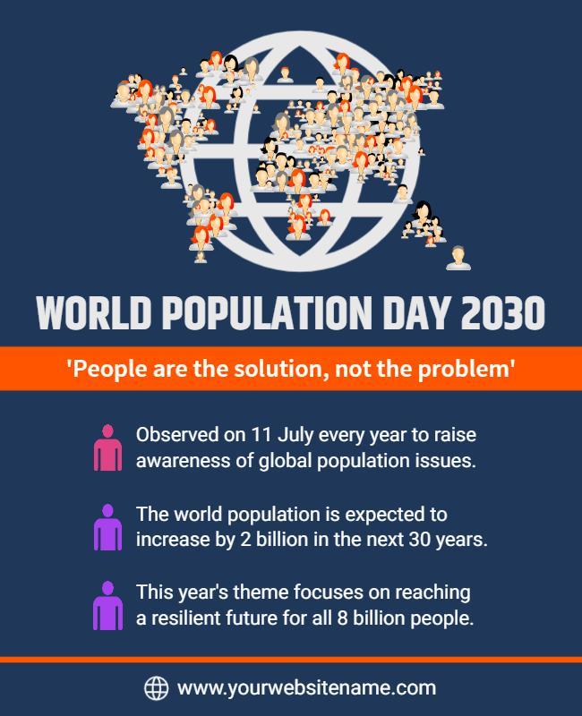 Informative Blue World Population Day 2030 Awareness Flyer Template