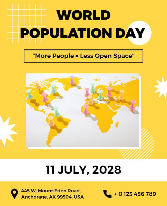 Vibrant Yellow World Population Day Awareness Flyer Template