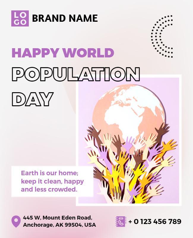 Vibrant Purple World Population Day Awareness Flyer Template