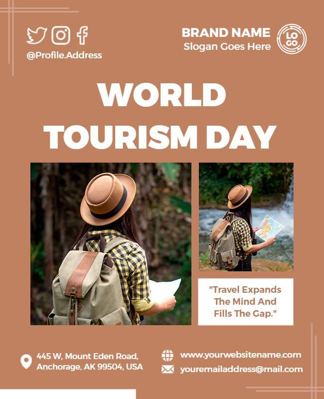 Adventurous Brown World Tourism Day Exploration Flyer Template