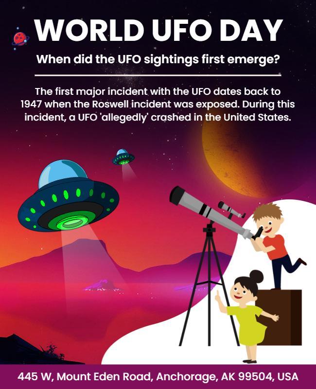 Cosmic Colorful UFO Sightings Awareness Day Flyer Template