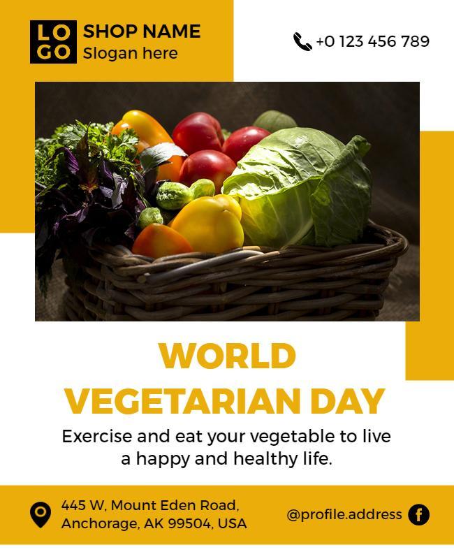 Vibrant Yellow World Vegetarian Day Celebration Flyer Template