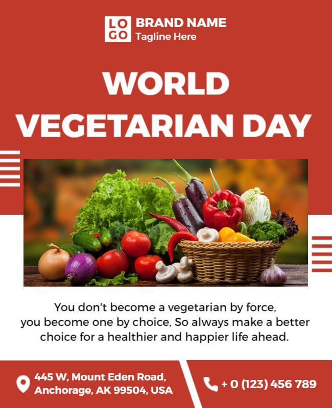 Vibrant Red World Vegetarian Day Healthy Living Flyer Template