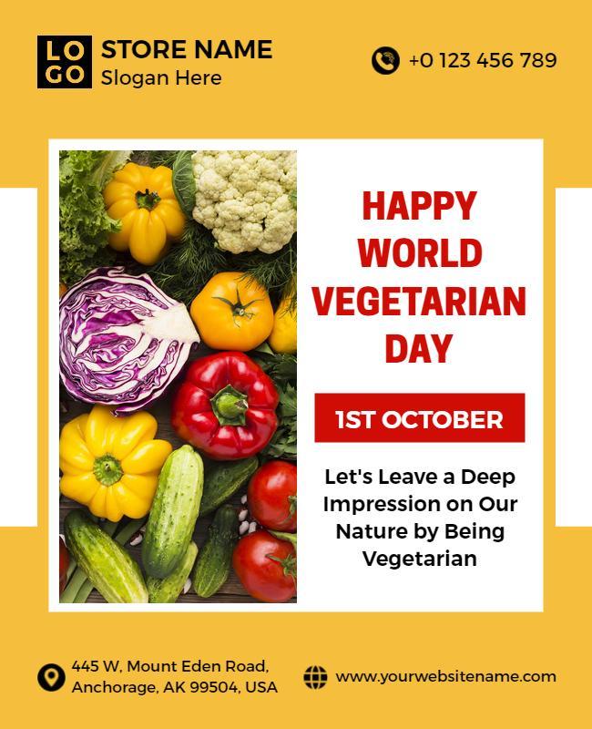 Bright Yellow World Vegetarian Day Celebration Flyer Template