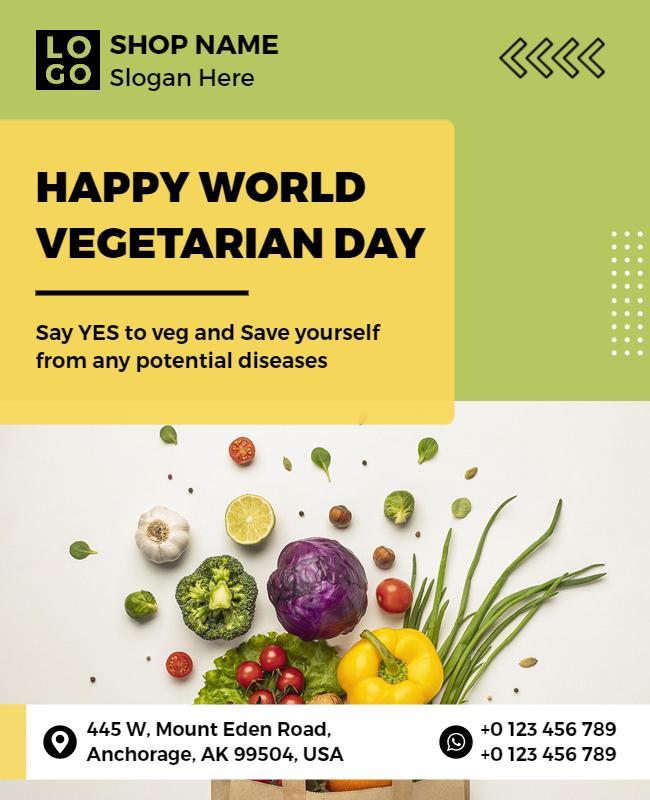 Vibrant Green Vegetarian Day Awareness Flyer Template