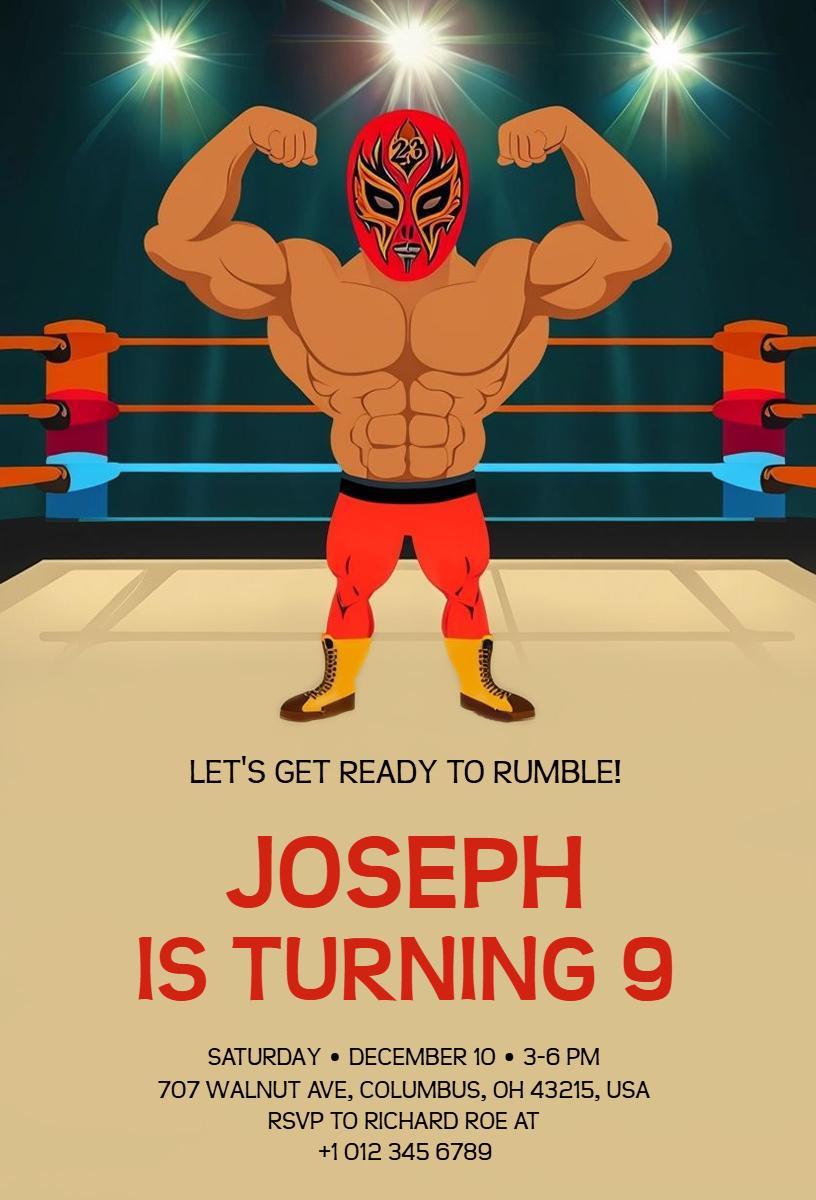 Wrestling Champion Themed Birthday Bash Invitation Template