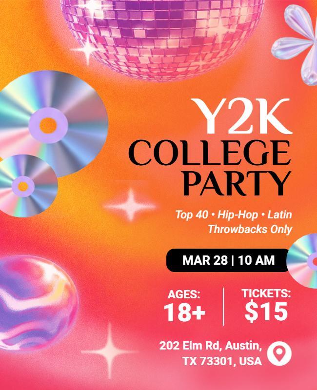 Y2k College Party Flyer Template