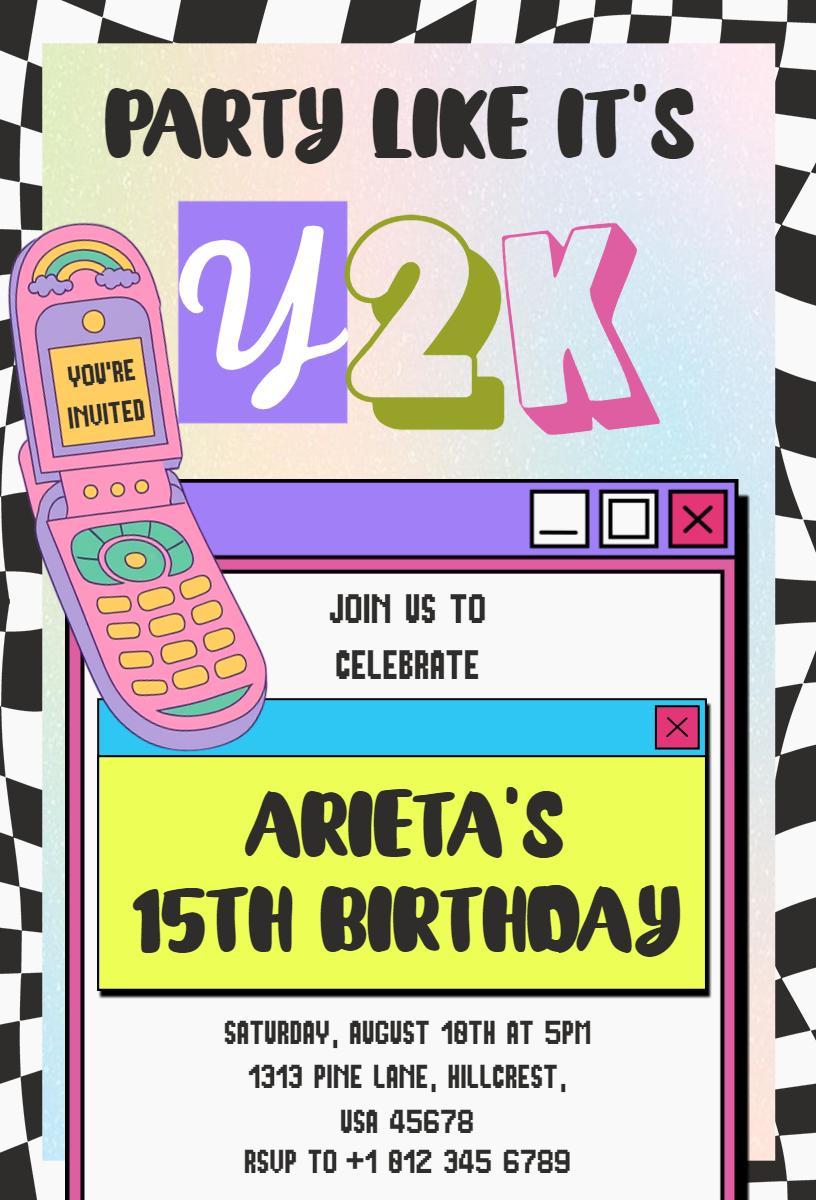 Y2K Retro 15th Birthday Celebration Invitation Template
