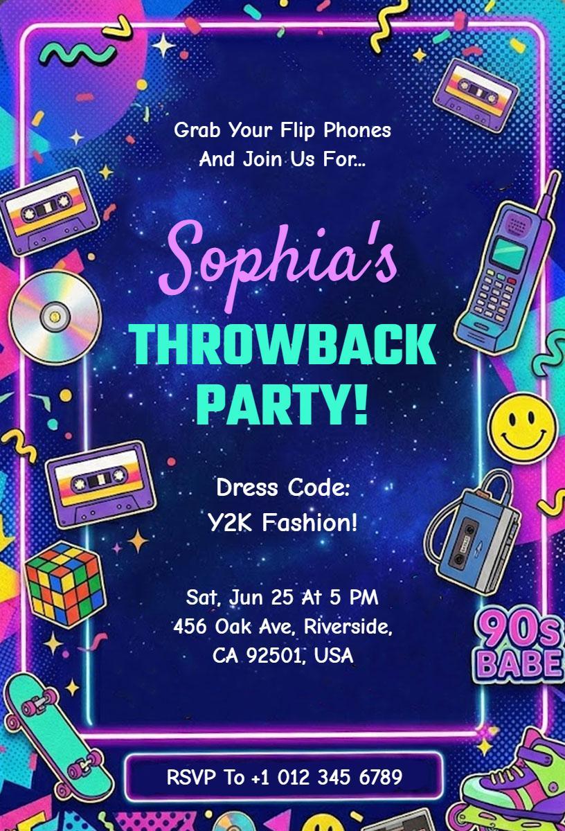 Y2K Themed Colorful Throwback Party Invitation Template