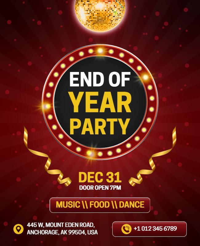 Festive Red Glittering New Year Celebration Party Flyer Template