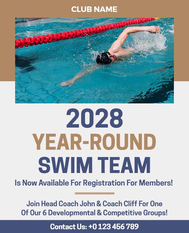 Year Round Swim Team Registration Flyer Template