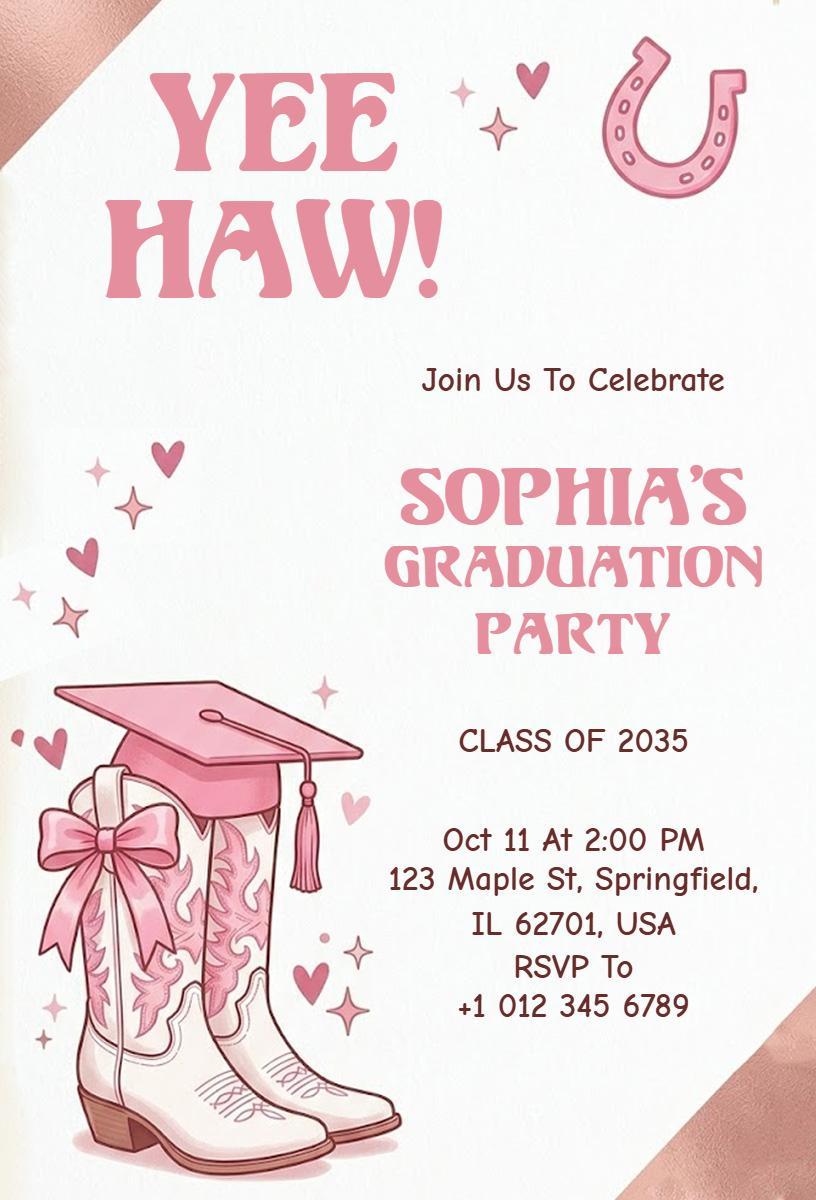 Yee Haw Western Themed Graduation Celebration Invitation Template