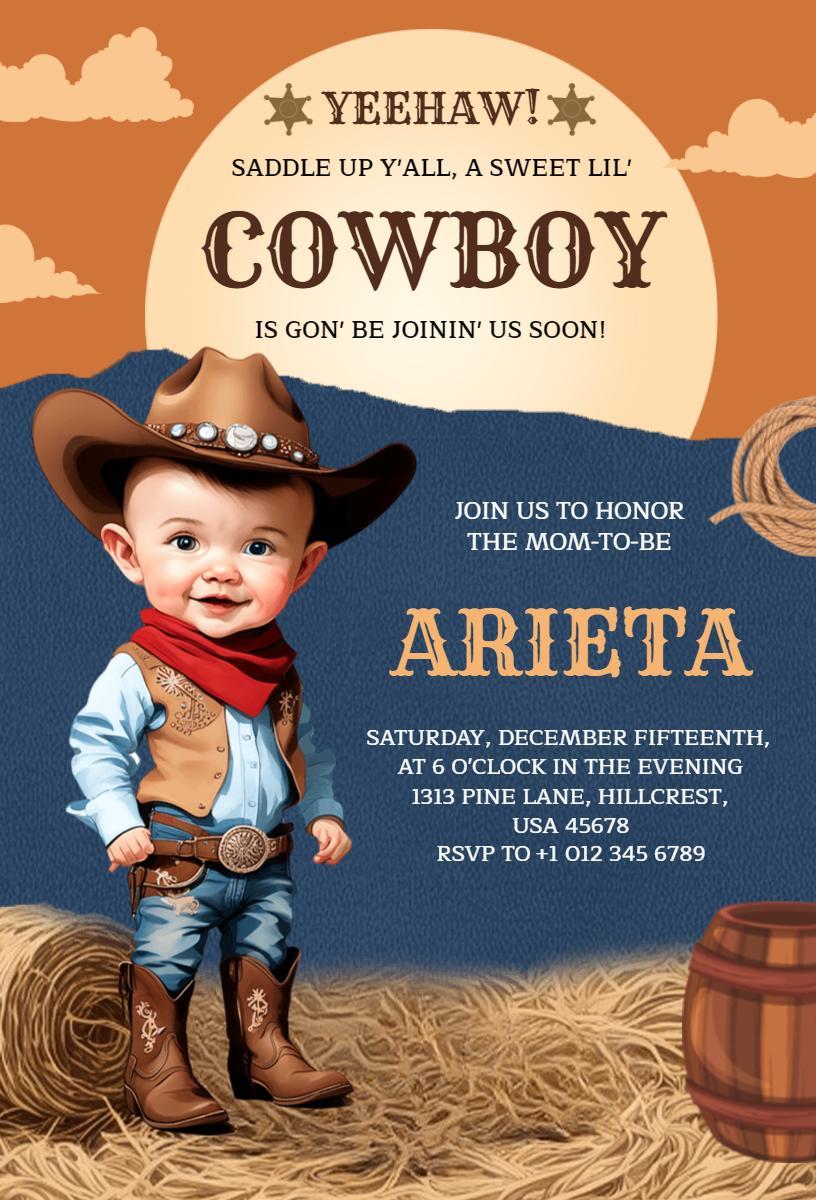 Yeehaw Cowboy Baby Shower Celebration Invitation Template