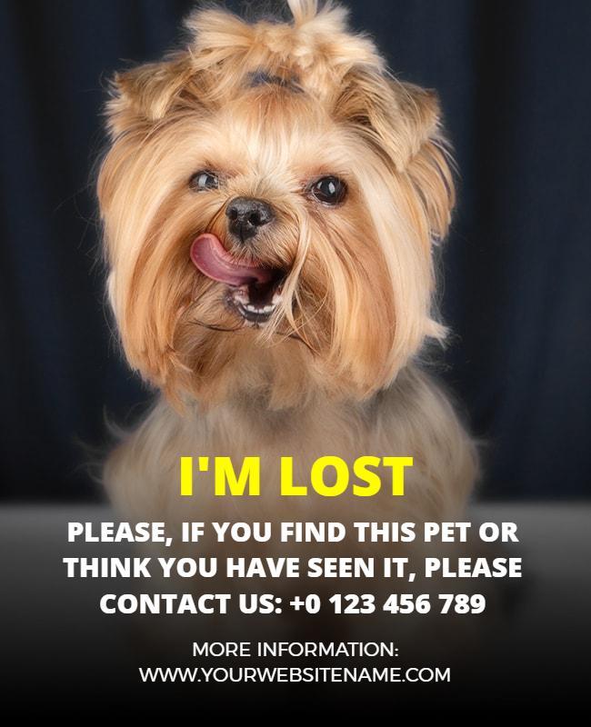 Yellow and Black Background Dog Missing Pet Poster Template