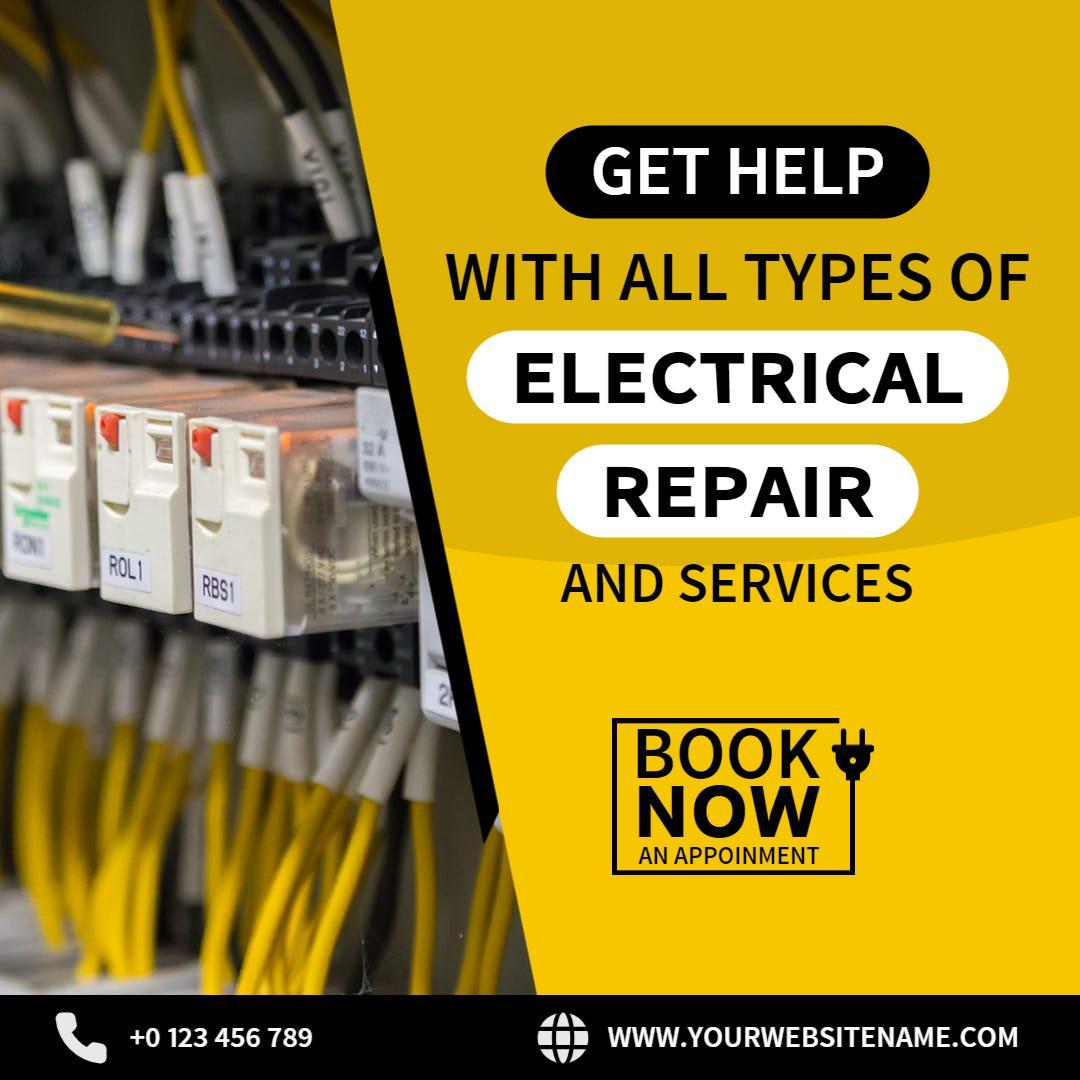 Yellow and Black Electrical Repair Services Appointment Ad Template