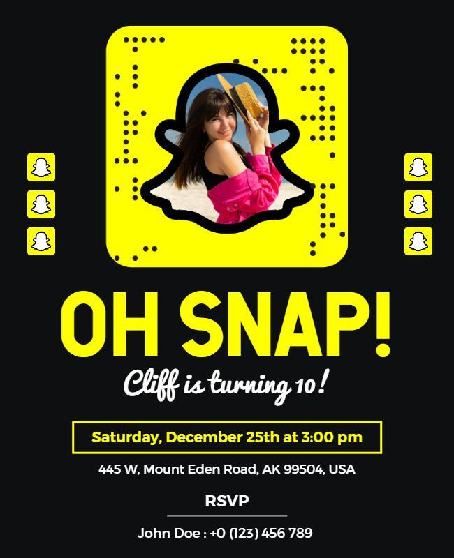 Yellow and Black Snapchat Theme Birthday Flyer Template