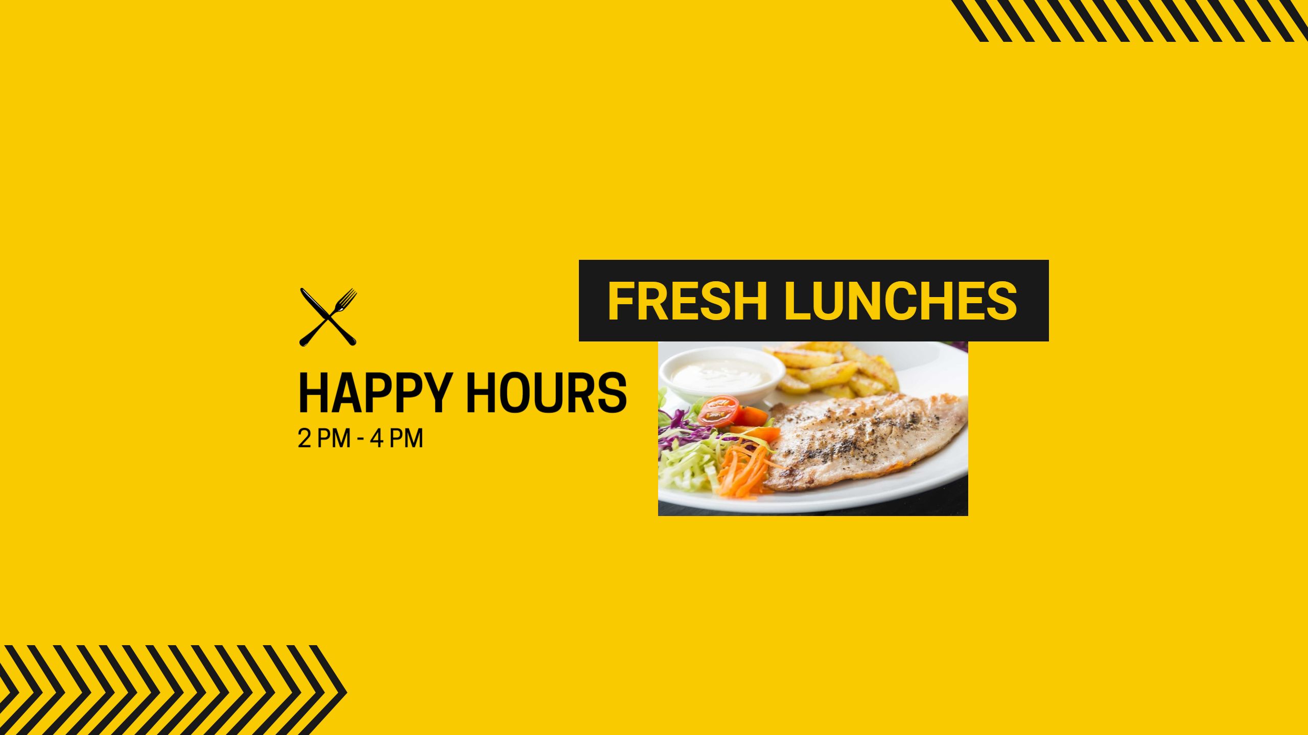 Yellow Background with Fresh Lunches and Happy Hours Food Banner Template