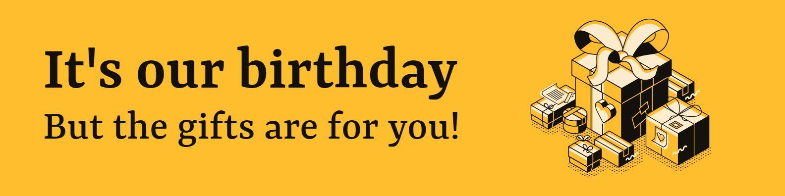 Yellow Birthday Celebration with Gift Boxes and Exciting Text Banner Template