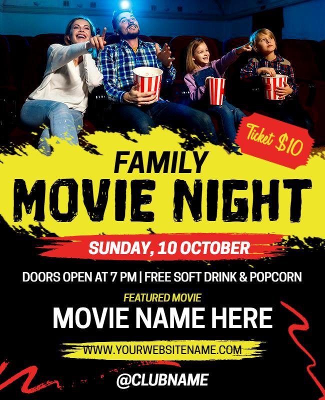 Yellow Family Film Night Flyer Template