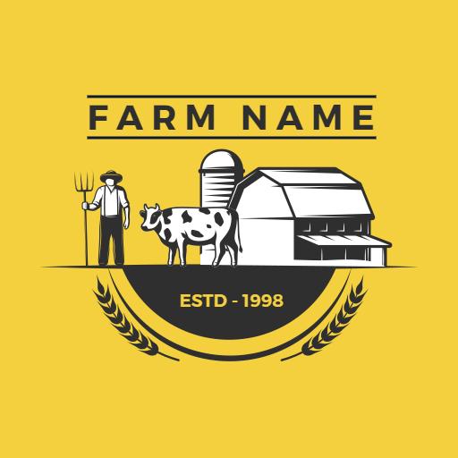 Yellow Farm Scene Depicting Cattle and Barn Logo Template
