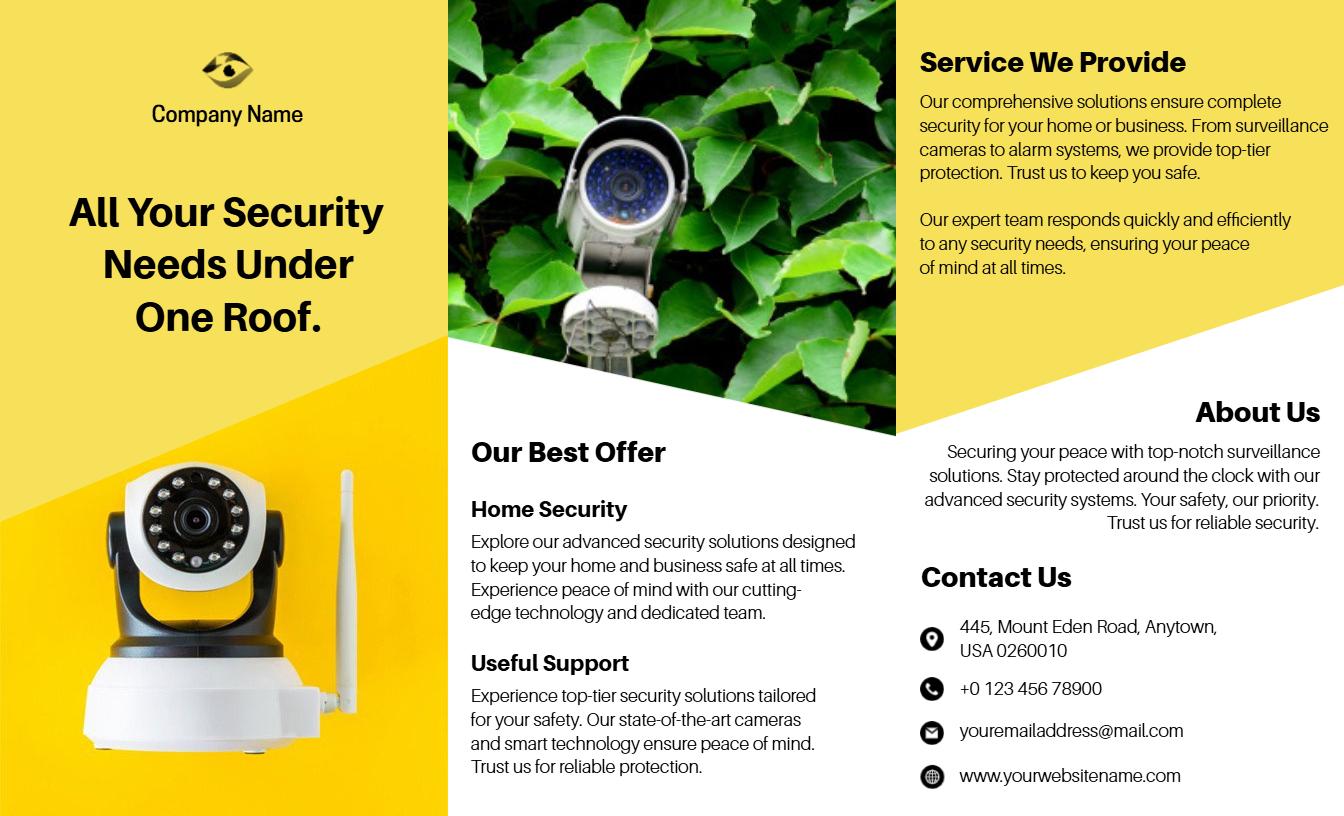 Yellow Home Security Solutions and CCTV Surveillance Brochure Template