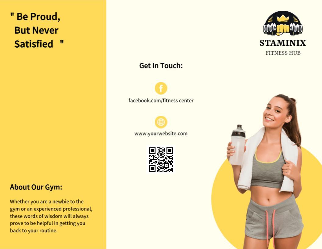 Yellow Motivational Fitness Gym Membership Guide Brochure Template