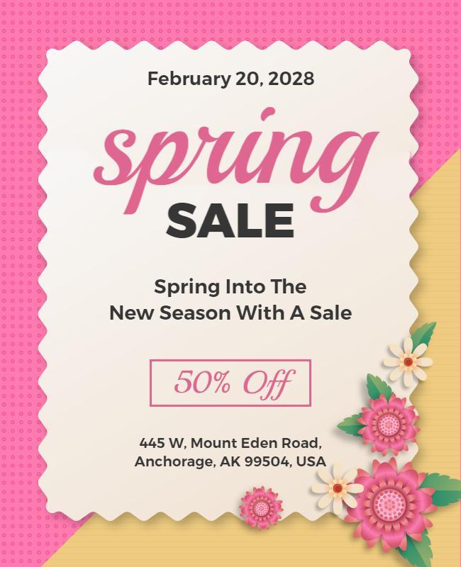 Yellow Pink Flowers 3d Spring Sale Flyer Template