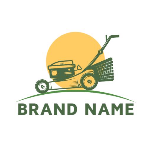Yellow Sun Behind a Green Lawn Mower for Lawn Care Logo Template