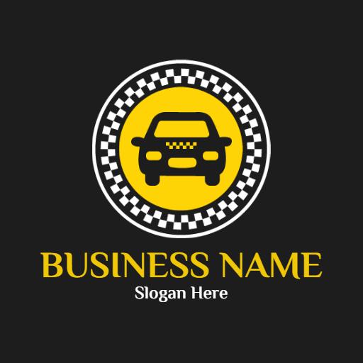Yellow Taxi Cab Icon with Checkered Frame Design Logo Template