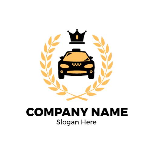 Yellow Taxi Logo Surrounded by Elegant Wreath Design Logo Template