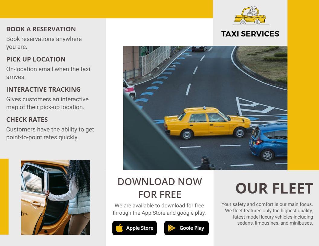 Yellow Taxi Online Booking and Reservation Services Brochure Template