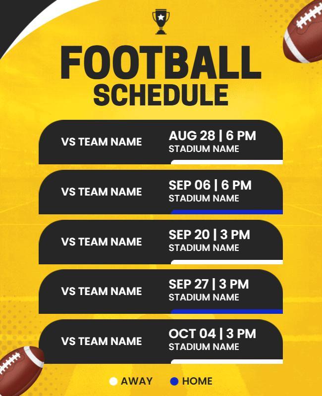 Yellow Theme Football Game Schedule Flyer Template