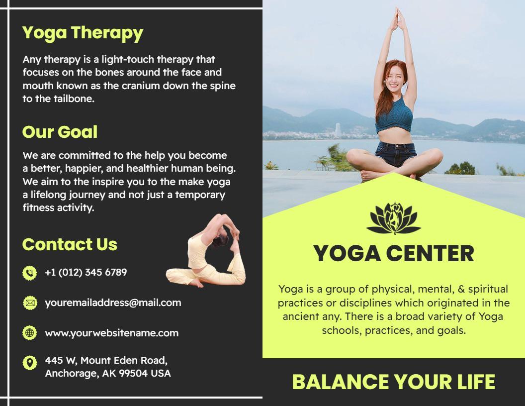 Yoga Therapy Wellness Center Relaxation Guide Brochure Template