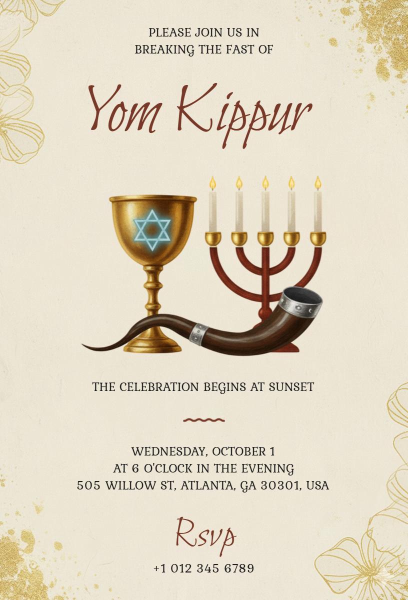 Yom Kippur Celebration Breaking Fast Festival Invitation Template