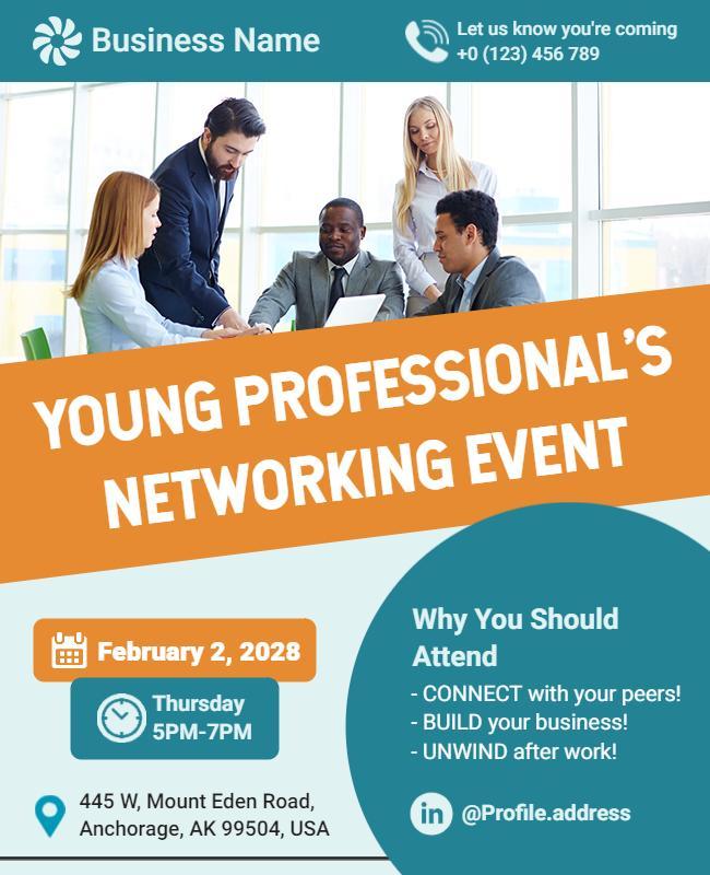 Vibrant Orange Young Professionals Networking Event Flyer Template