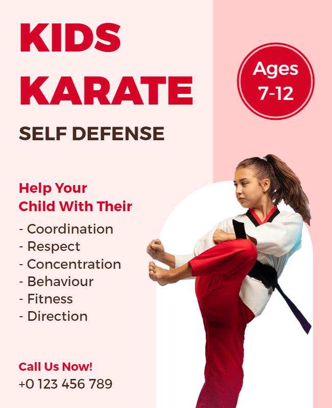 Your Pink Kids Karate Sports Flyer Template