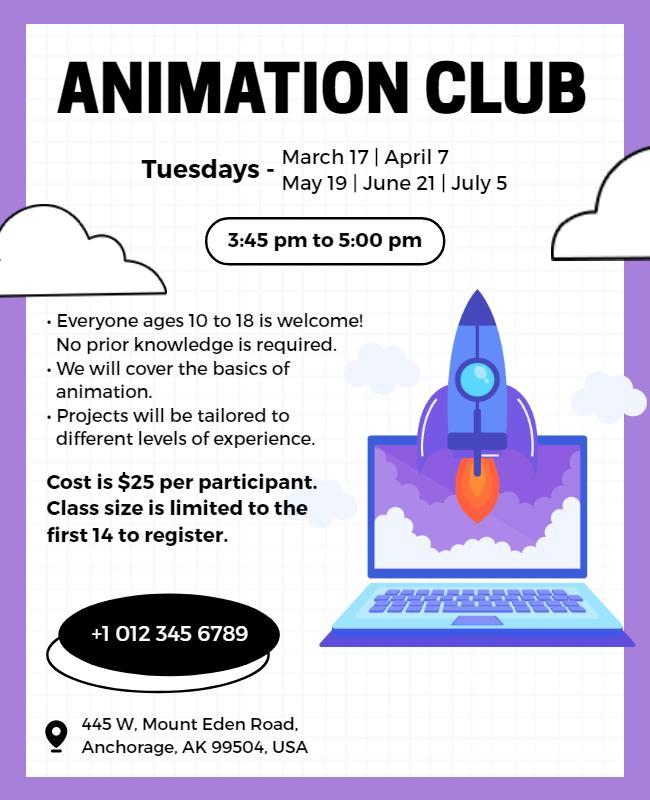 Youth Animation Club Workshop Flyer Template