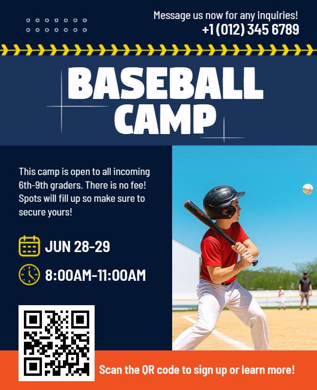 Youth Baseball Camp Promotional Flyer Template