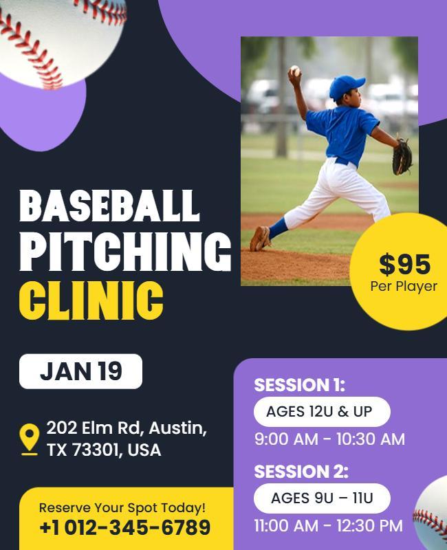 Youth Baseball Pitching Clinic Flyer Template