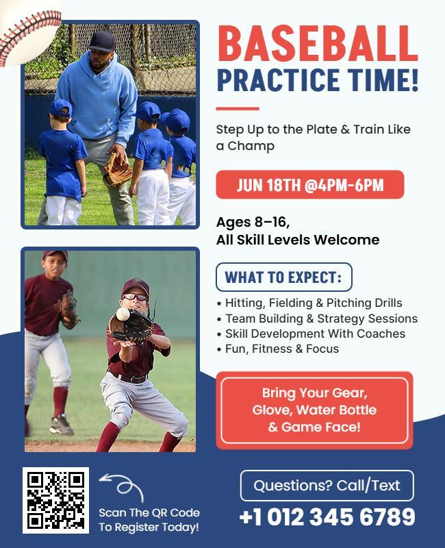 Youth Baseball Practice Flyer Template