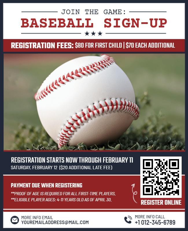 Youth Baseball Sign-up Registration Flyer Template