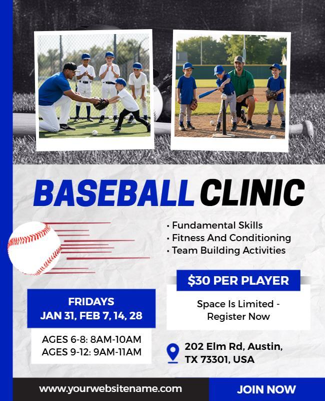 Youth Baseball Skills Clinic Flyer Template