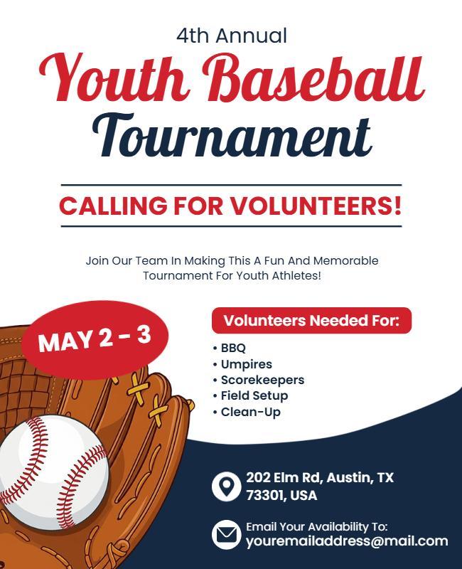 Youth Baseball Tournament Volunteer Recruitment Flyer Template
