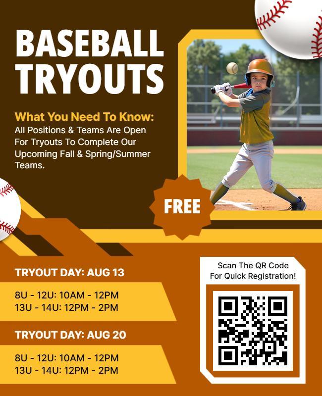Youth Baseball Tryouts Announcement Flyer Template