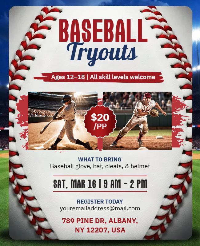 Youth Baseball Tryouts Event Flyer Template