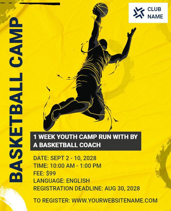 Dynamic Yellow Youth Basketball Camp Flyer Template