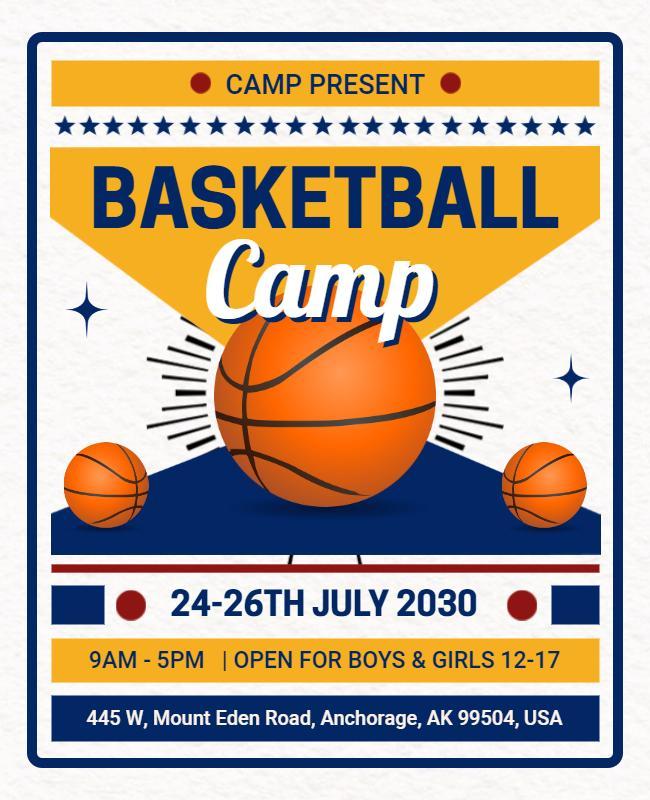 Dynamic Orange Basketball Camp Event Flyer Template