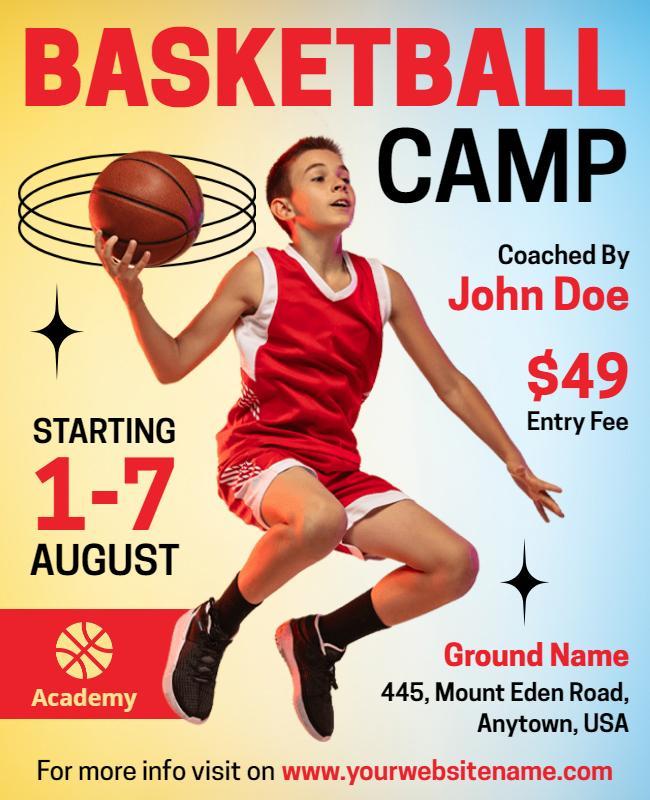 Dynamic Red Basketball Camp Summer Event Flyer Template