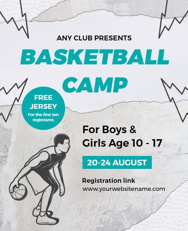 Dynamic Cyan Basketball Camp for Ages 10 to 17 Flyer Template