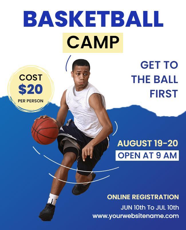 Dynamic Blue Basketball Camp Registration Flyer Template